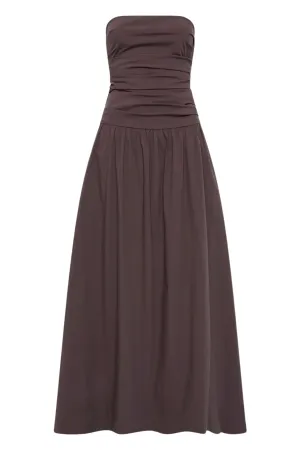 Gathered Strapless Tie Back Dress | Chocolate Plum