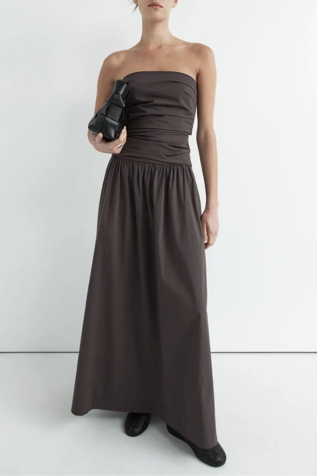 Gathered Strapless Tie Back Dress | Chocolate Plum