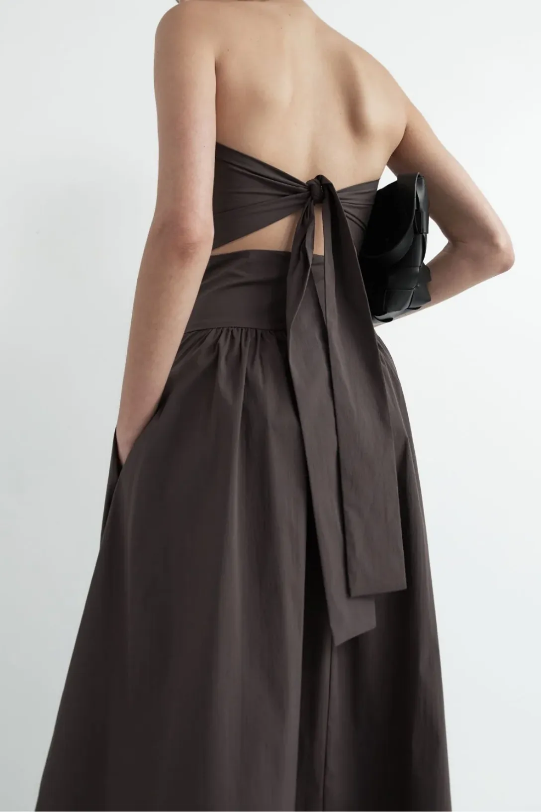 Gathered Strapless Tie Back Dress | Chocolate Plum