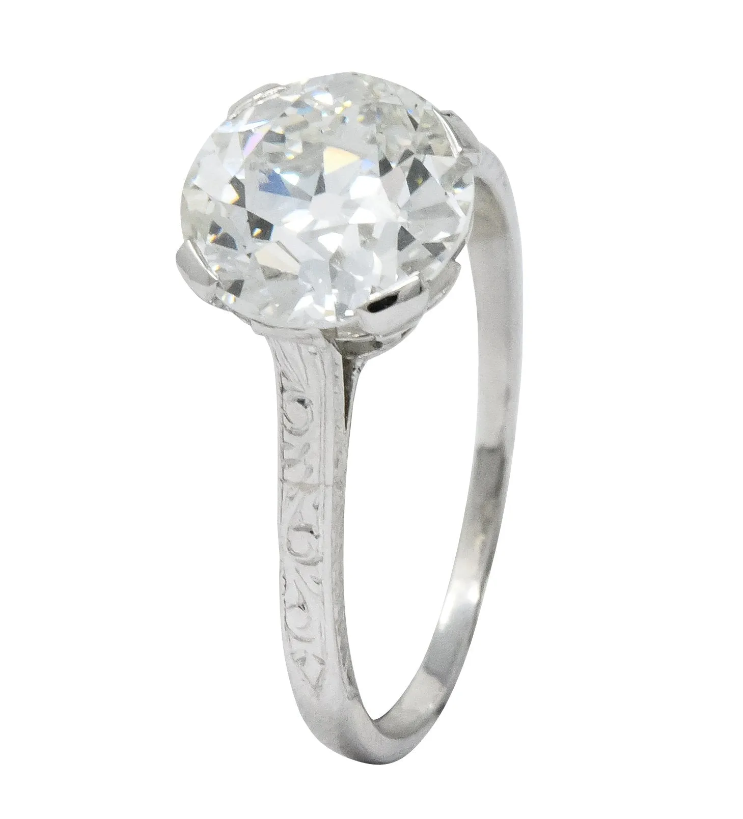 Gillot & Co. 3.21 CTW Old European Diamond Platinum Engagement Ring GIA