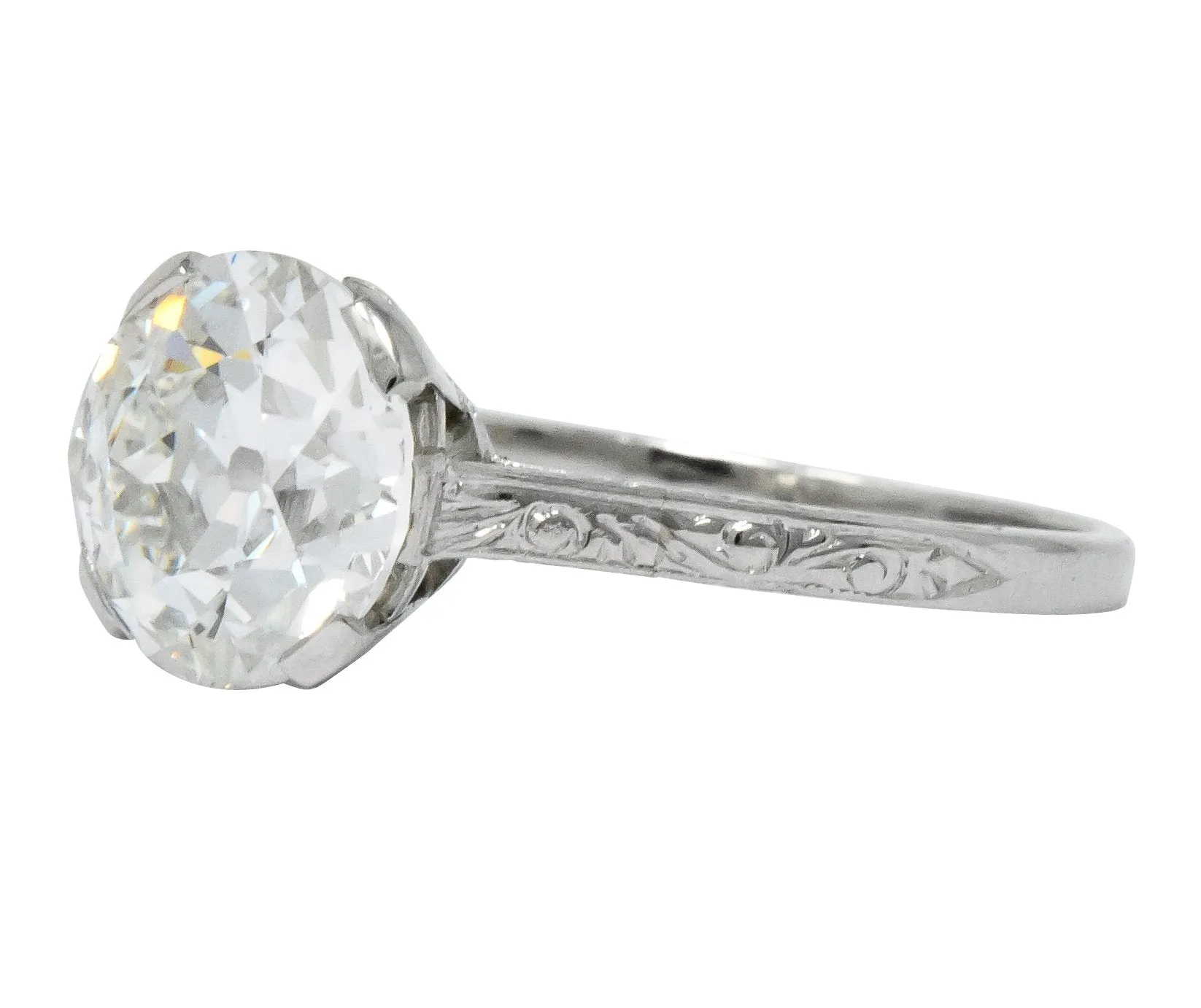 Gillot & Co. 3.21 CTW Old European Diamond Platinum Engagement Ring GIA