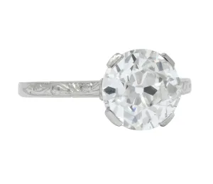 Gillot & Co. 3.21 CTW Old European Diamond Platinum Engagement Ring GIA