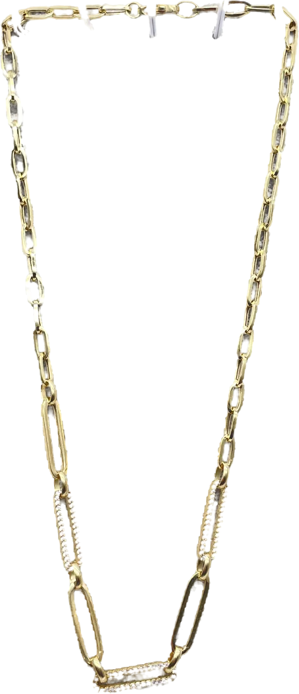 glambou Metallic 18k Gold Plated Pave Chain Link Necklace