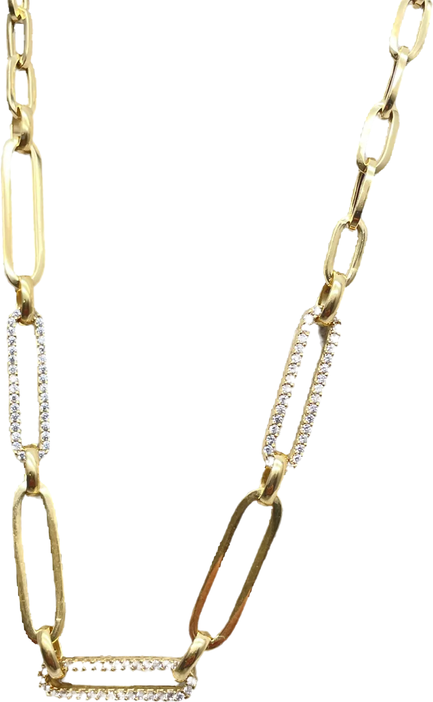 glambou Metallic 18k Gold Plated Pave Chain Link Necklace