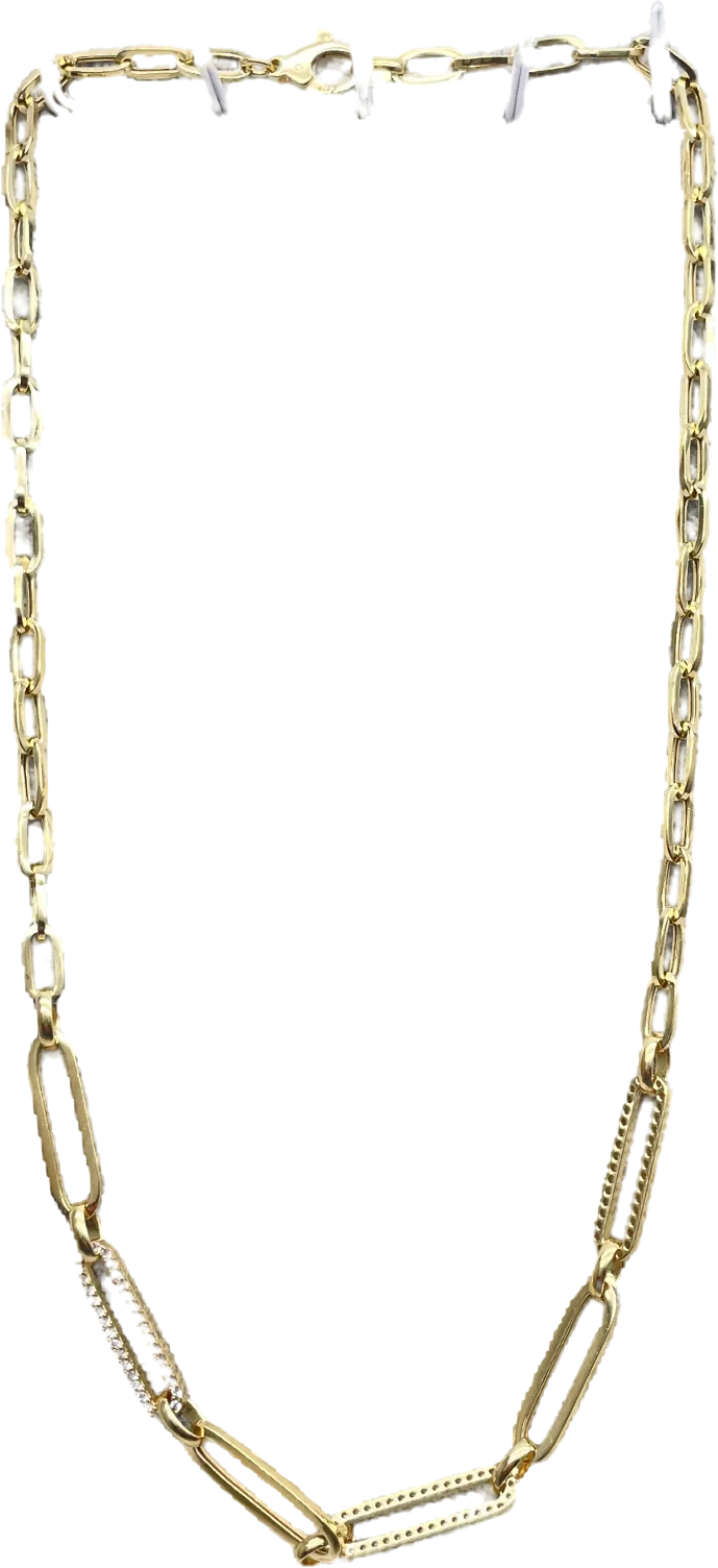 glambou Metallic 18k Gold Plated Pave Chain Link Necklace