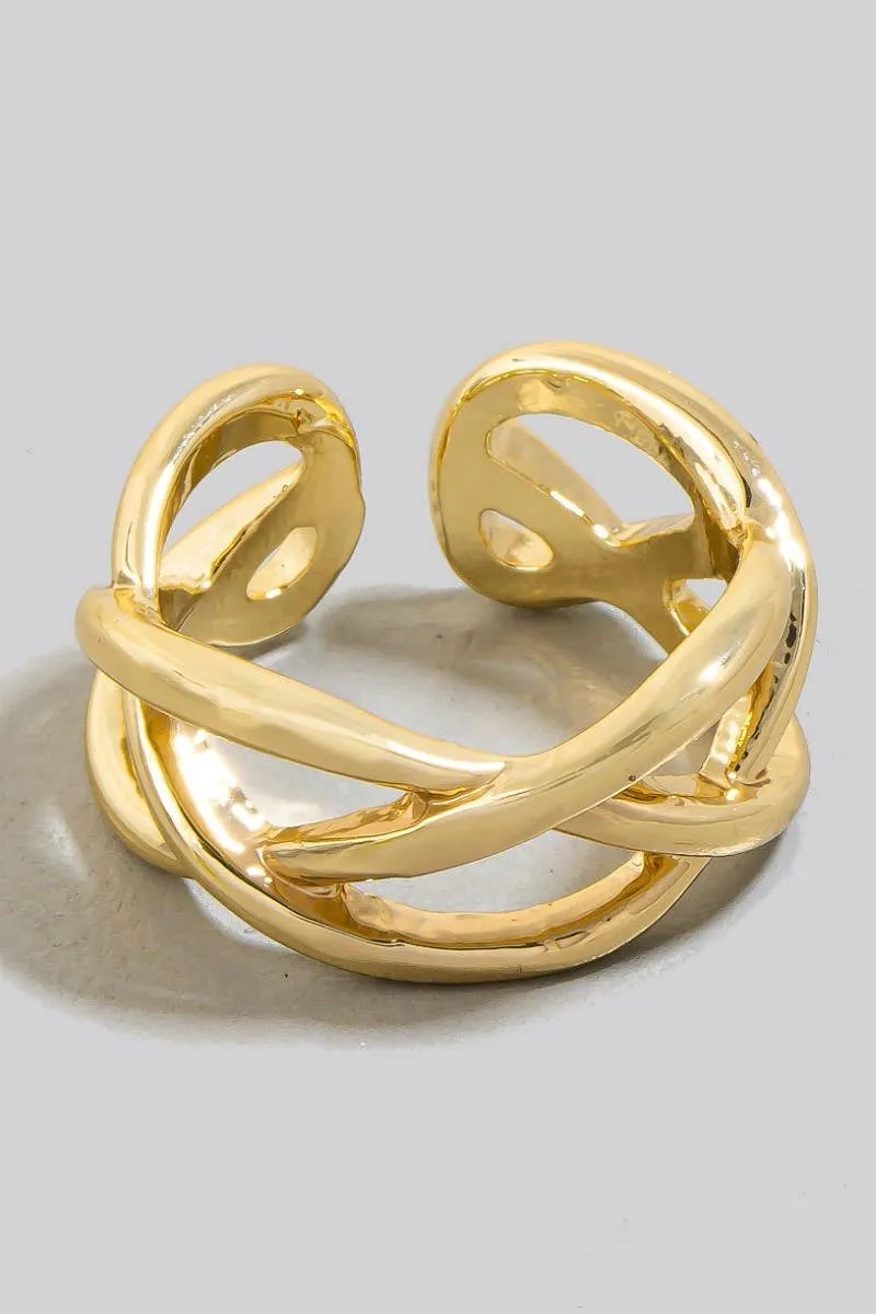 Gold Metallic Woven Open Band Ring