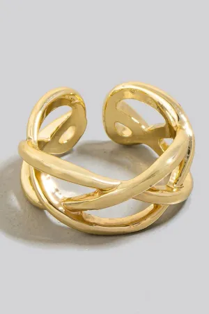 Gold Metallic Woven Open Band Ring