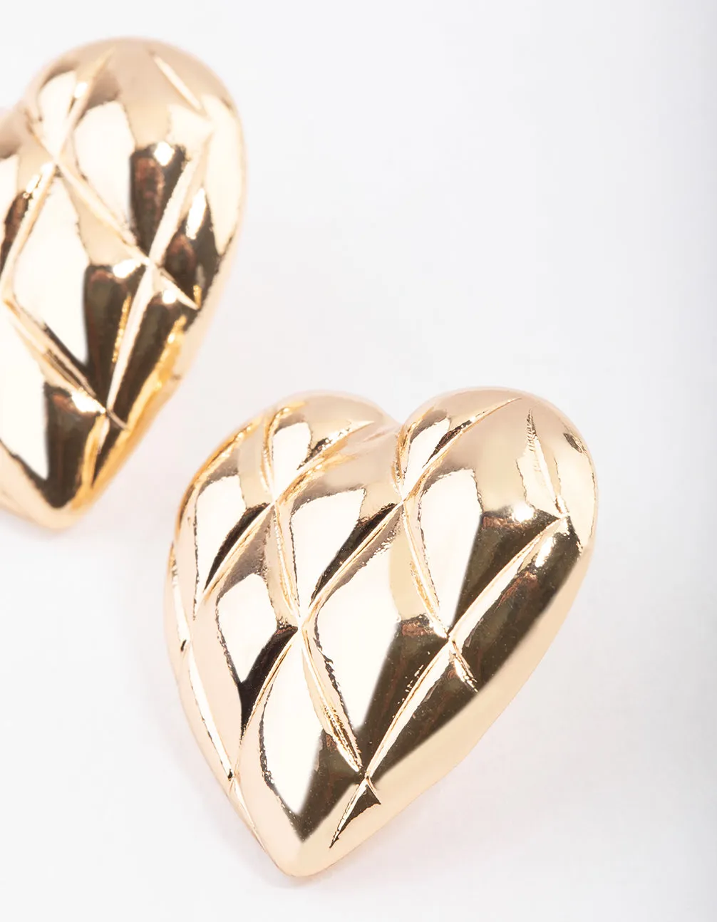 Gold Quilted Heart Stud Earrings