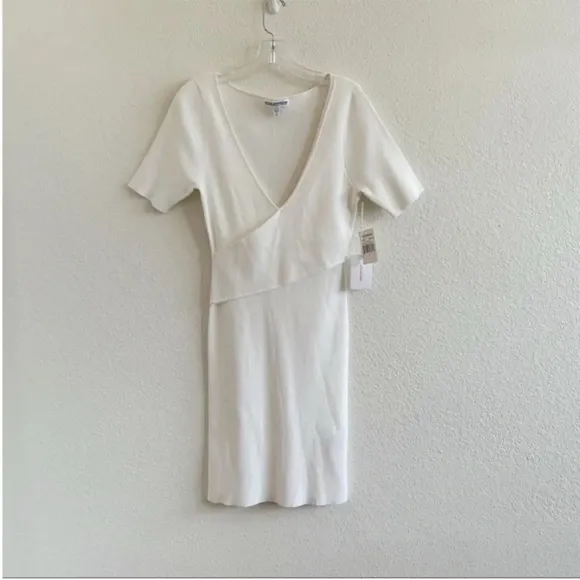 Good American White Criss Cross Ribbed Knit Bodycon Dress NWT