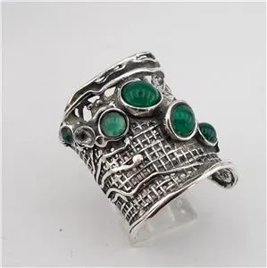 Green Agate Ring 925 Sterling Silver sz 7,8,9,10 Handmade Hadar Designers (H 144