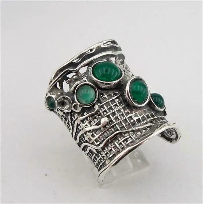 Green Agate Ring 925 Sterling Silver sz 7,8,9,10 Handmade Hadar Designers (H 144