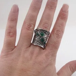Green Agate Ring 925 Sterling Silver sz 7,8,9,10 Handmade Hadar Designers (H 144