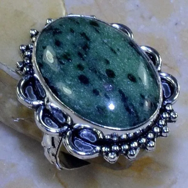GREEN RUBY ZOISITE GEMSTONE .925 SILVER PLATED RING SIZE 8.75