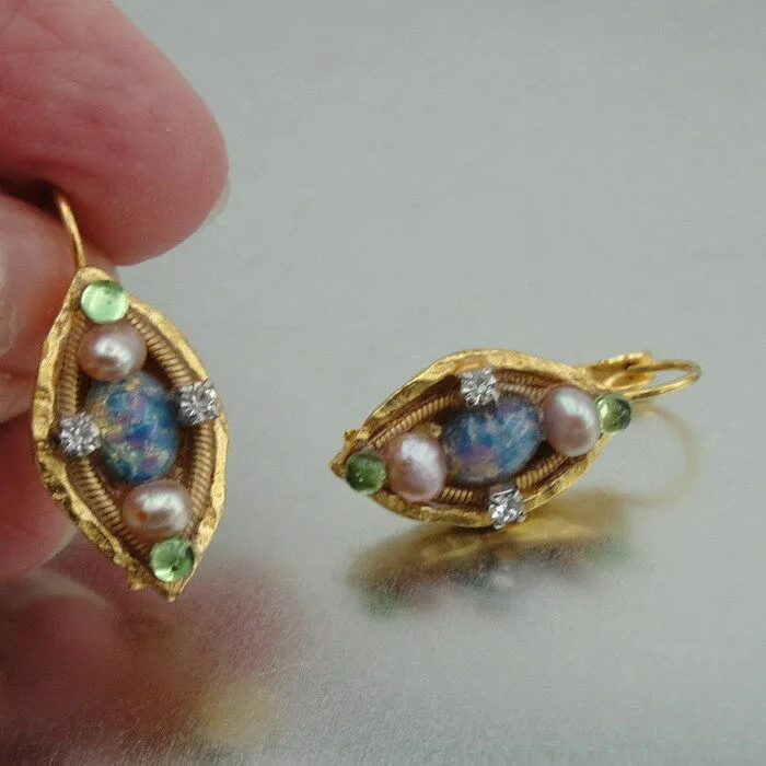 Hadar Designers Handmade Fashion 24k Gold Pl, Zircon, Moreno, Pearl Earrings (as