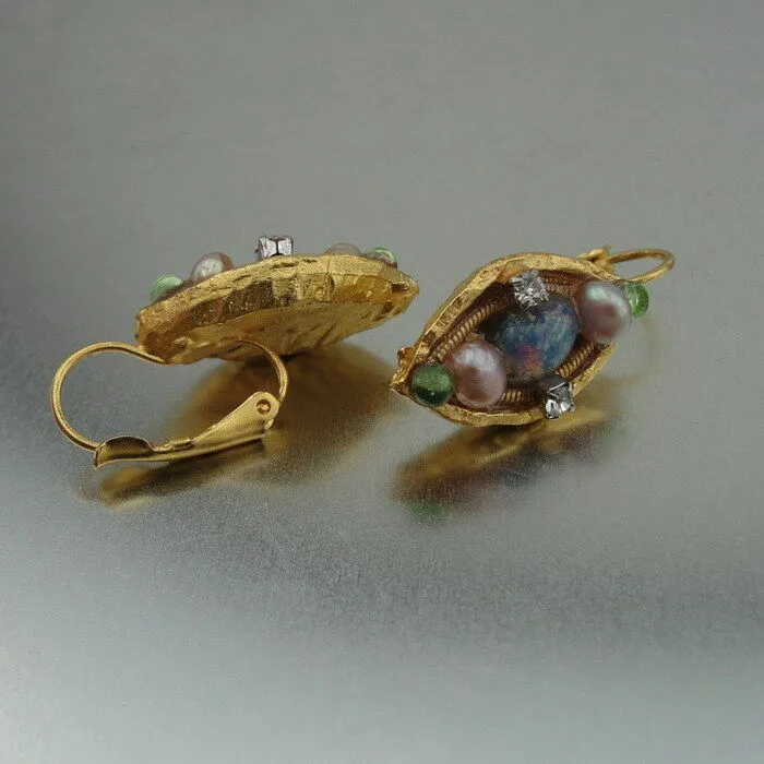Hadar Designers Handmade Fashion 24k Gold Pl, Zircon, Moreno, Pearl Earrings (as
