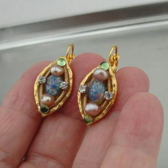 Hadar Designers Handmade Fashion 24k Gold Pl, Zircon, Moreno, Pearl Earrings (as