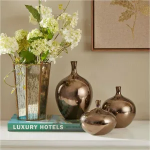Handmade Metallic Bronze Ceramic Vases (Set of 3)