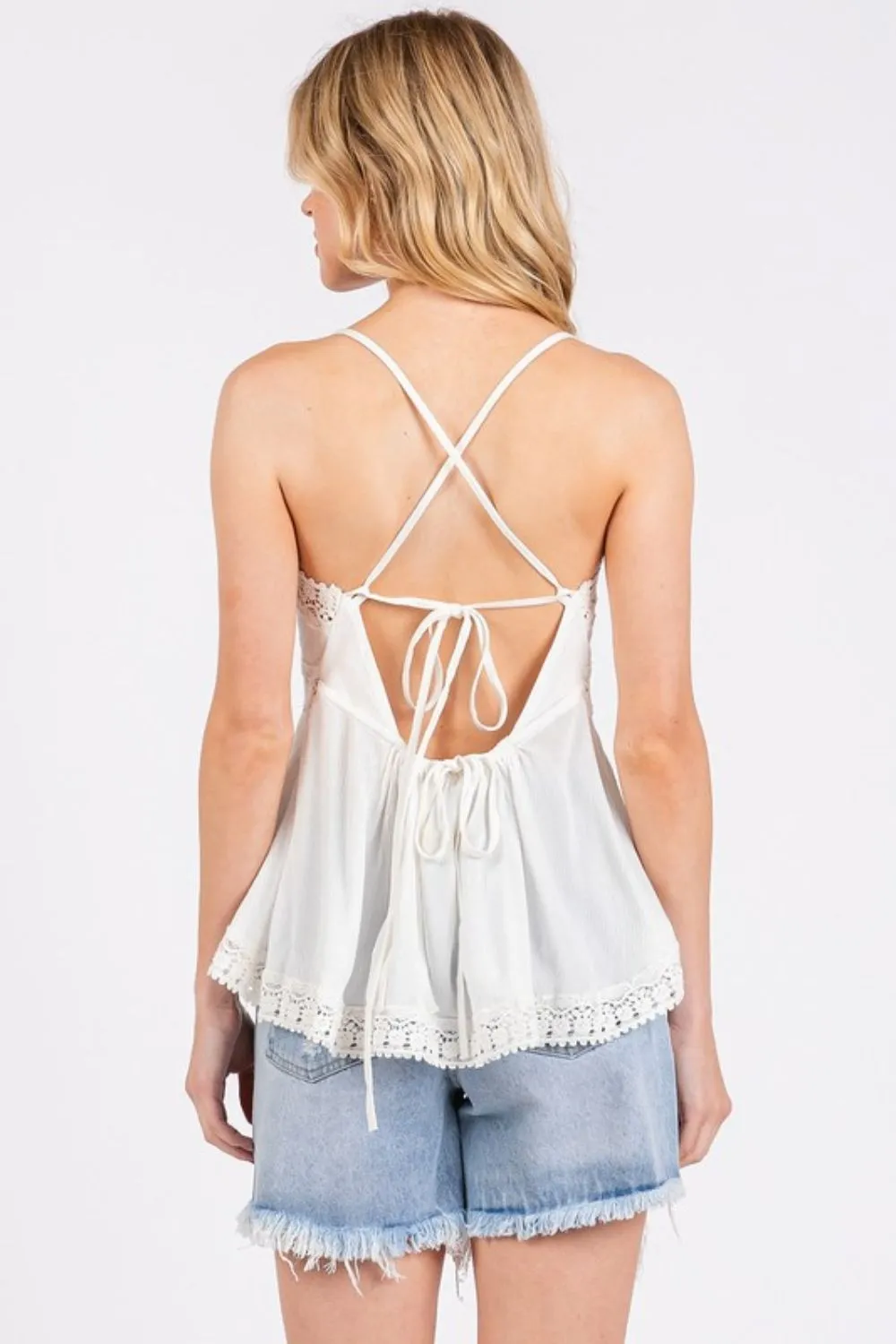 Hazel Blues® |  Mittoshop Crisscross Back Lace Detail V-Neck Cami