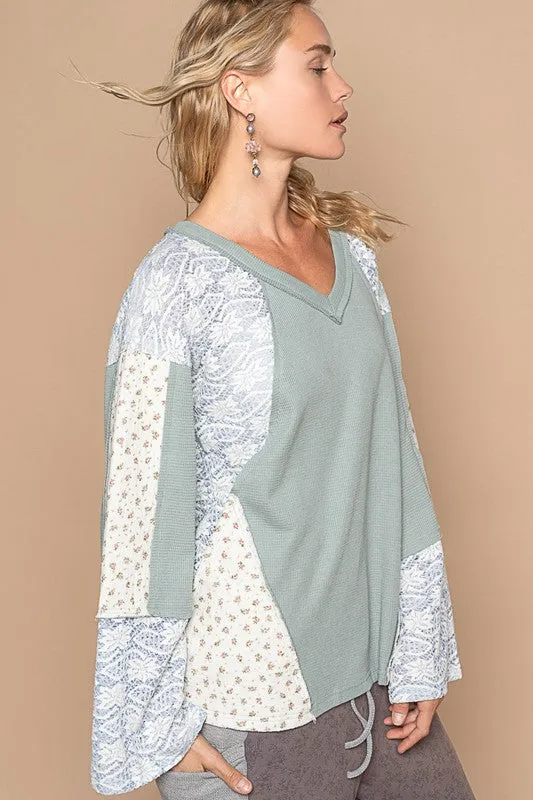 Hazel Blues® |  POL Lace Floral Round Neck Knit Top