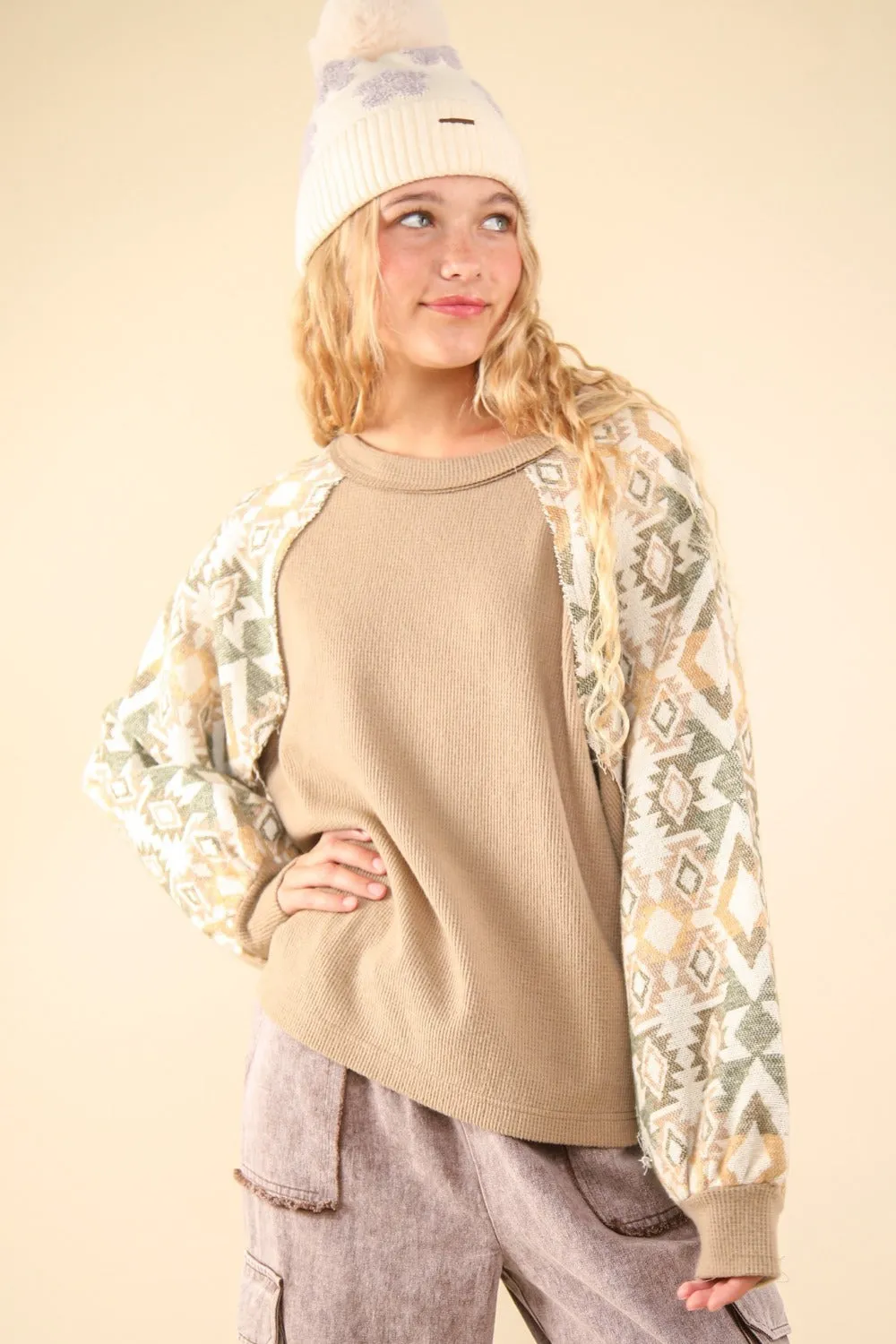 Hazel Blues® |  VERY J Printed Long Sleeve Round Neck Knit Top