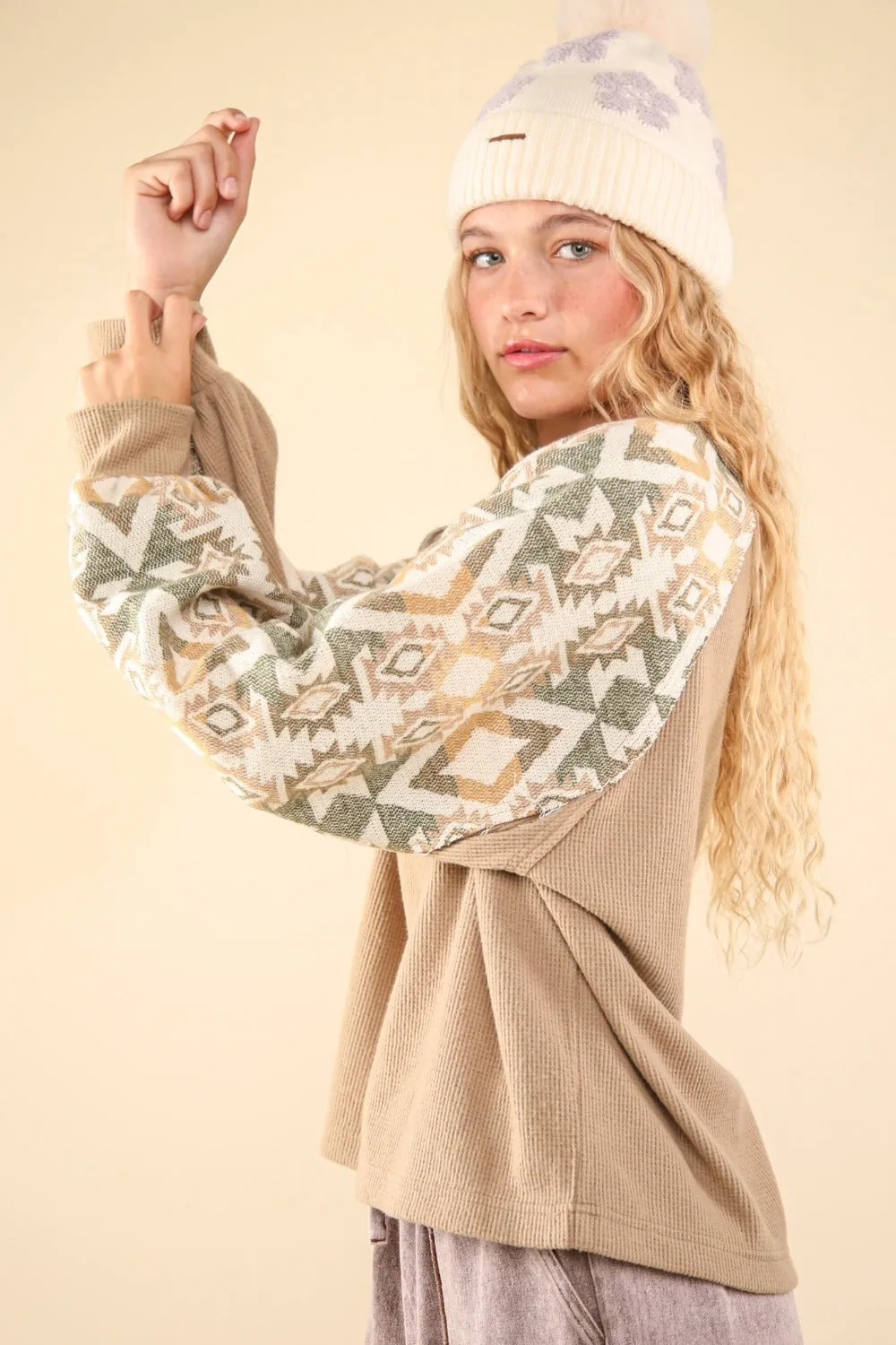 Hazel Blues® |  VERY J Printed Long Sleeve Round Neck Knit Top
