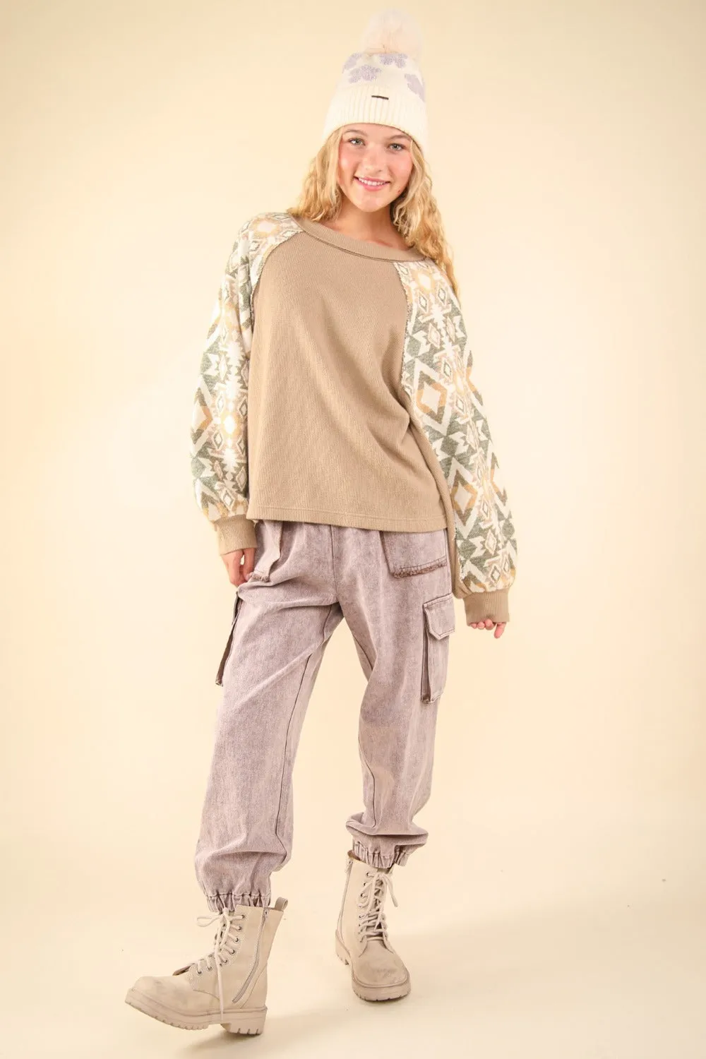 Hazel Blues® |  VERY J Printed Long Sleeve Round Neck Knit Top