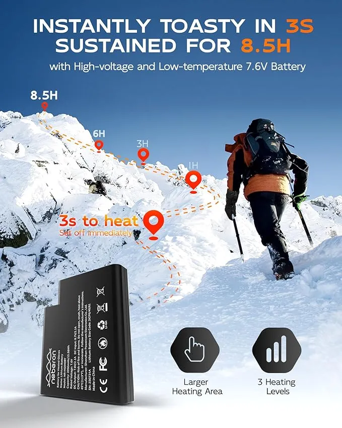 Heated Gloves for Men Women, Electric Heated Work Gloves, Rechargeable 7.6V Battery, 8.5h Warmth, Waterproof Event Heating Glove for Winter Sports, Motorcycle Cycling Skiing Hiking Camping