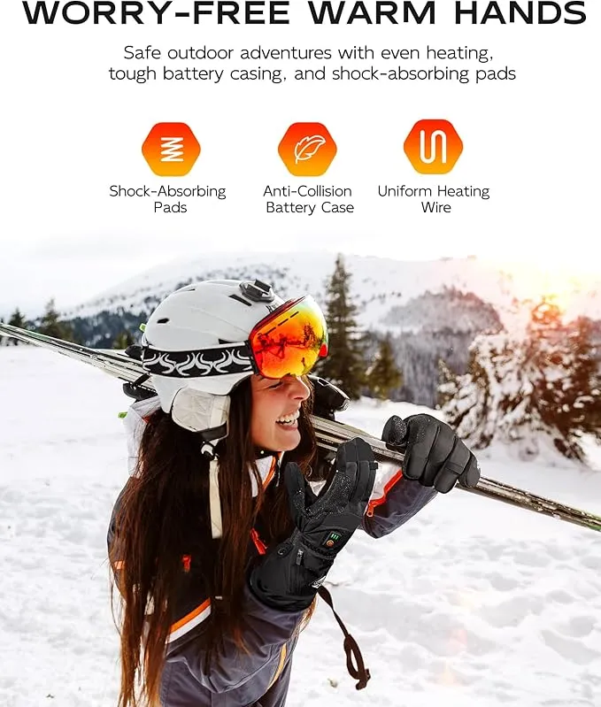 Heated Gloves for Men Women, Electric Heated Work Gloves, Rechargeable 7.6V Battery, 8.5h Warmth, Waterproof Event Heating Glove for Winter Sports, Motorcycle Cycling Skiing Hiking Camping