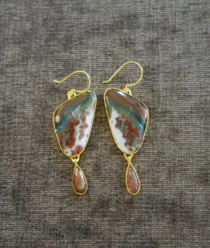 Heather Benjamin | Handmade Ocean Jasper Earring with Peach Rutilated Drop