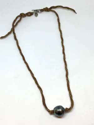 Heather Benjamin Tahitian Pearl on Leather Sterling clasp