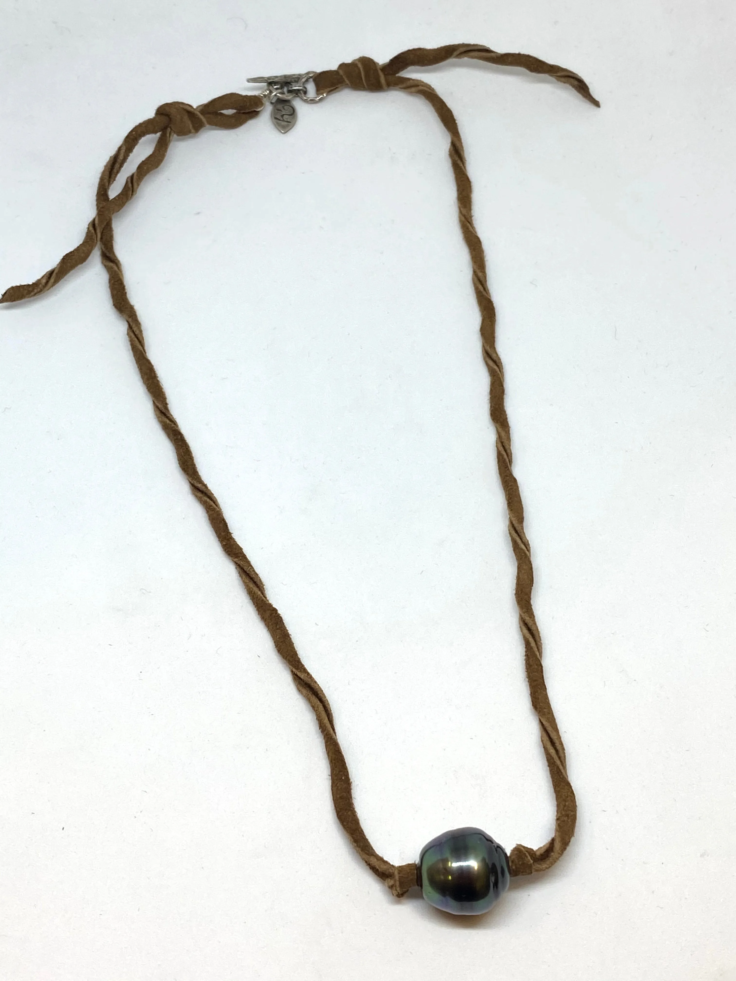 Heather Benjamin Tahitian Pearl on Leather Sterling clasp