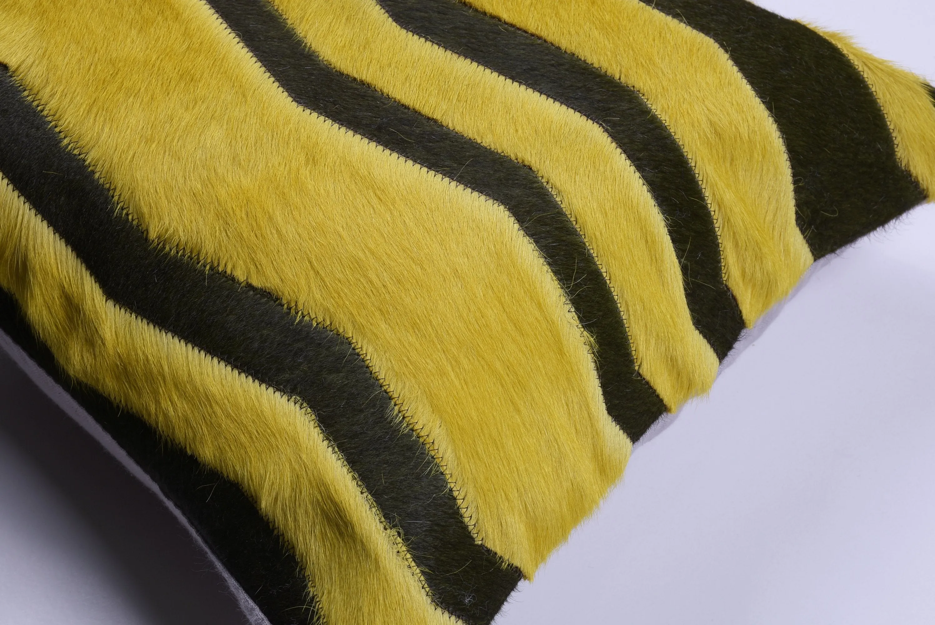 Herringbone Green Lemon Hide Pillow