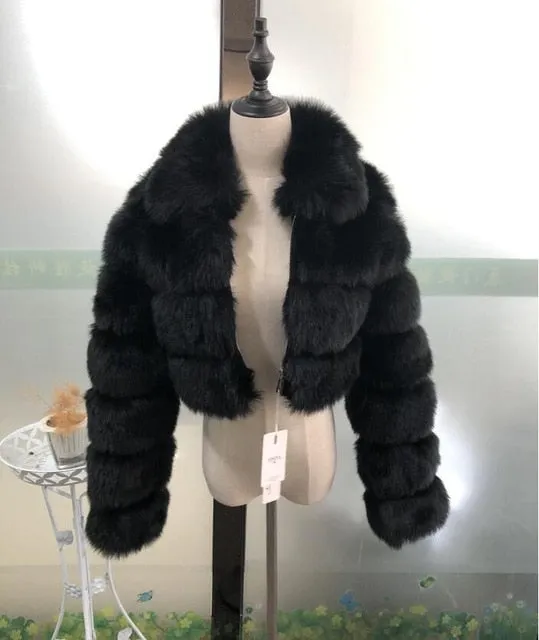 High Luxury Faux Fox Fur Jacket Women Fluffy Turn Down Fur Collar Thick Warm Faux Fur Coat Plus Size Winter Clothes