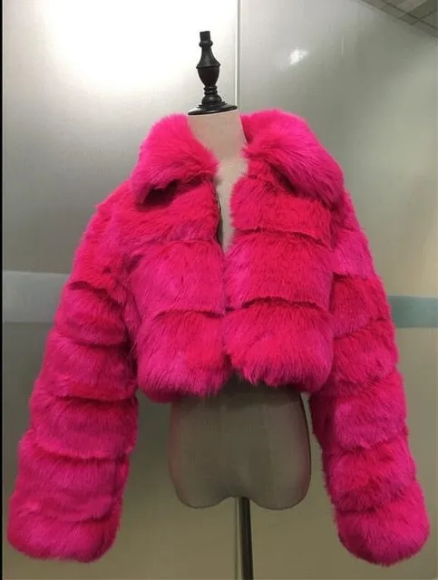High Luxury Faux Fox Fur Jacket Women Fluffy Turn Down Fur Collar Thick Warm Faux Fur Coat Plus Size Winter Clothes