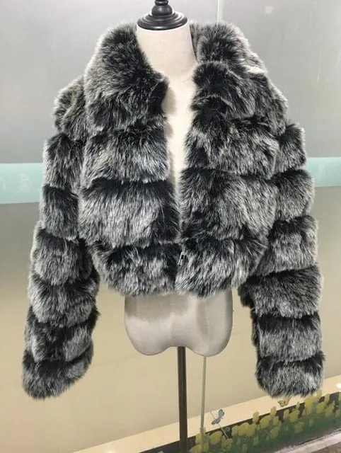 High Luxury Faux Fox Fur Jacket Women Fluffy Turn Down Fur Collar Thick Warm Faux Fur Coat Plus Size Winter Clothes