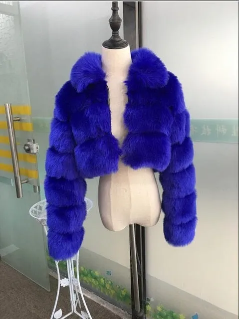 High Luxury Faux Fox Fur Jacket Women Fluffy Turn Down Fur Collar Thick Warm Faux Fur Coat Plus Size Winter Clothes