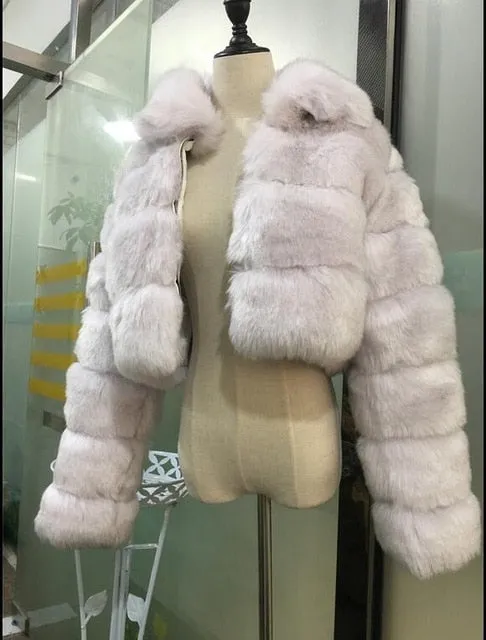 High Luxury Faux Fox Fur Jacket Women Fluffy Turn Down Fur Collar Thick Warm Faux Fur Coat Plus Size Winter Clothes