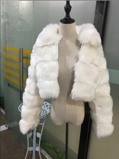 High Luxury Faux Fox Fur Jacket Women Fluffy Turn Down Fur Collar Thick Warm Faux Fur Coat Plus Size Winter Clothes