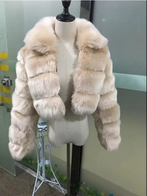 High Luxury Faux Fox Fur Jacket Women Fluffy Turn Down Fur Collar Thick Warm Faux Fur Coat Plus Size Winter Clothes