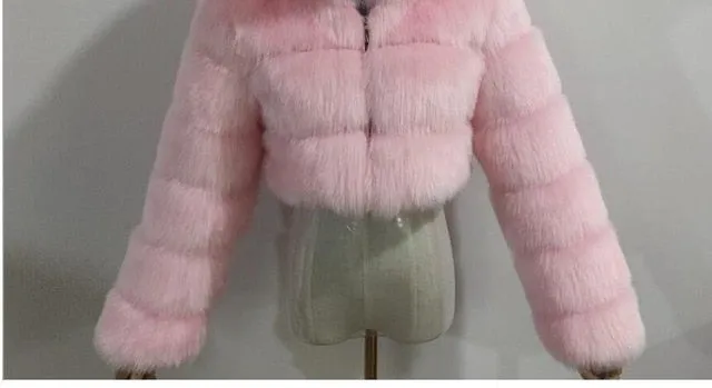 High Luxury Faux Fox Fur Jacket Women Fluffy Turn Down Fur Collar Thick Warm Faux Fur Coat Plus Size Winter Clothes