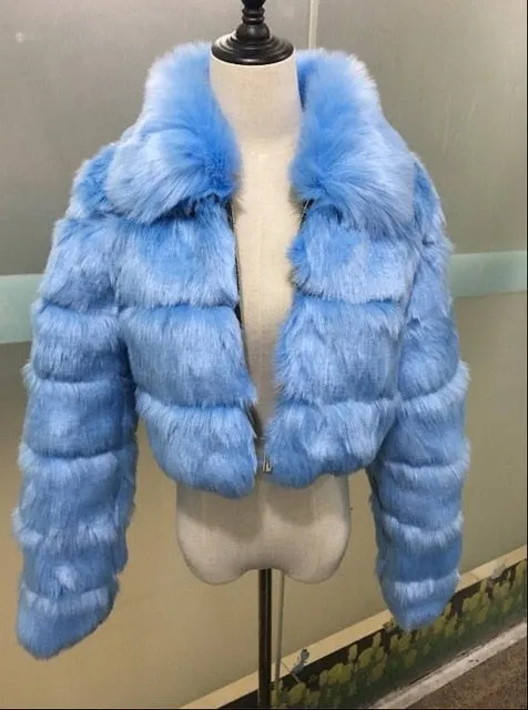 High Luxury Faux Fox Fur Jacket Women Fluffy Turn Down Fur Collar Thick Warm Faux Fur Coat Plus Size Winter Clothes