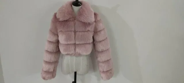 High Luxury Faux Fox Fur Jacket Women Fluffy Turn Down Fur Collar Thick Warm Faux Fur Coat Plus Size Winter Clothes