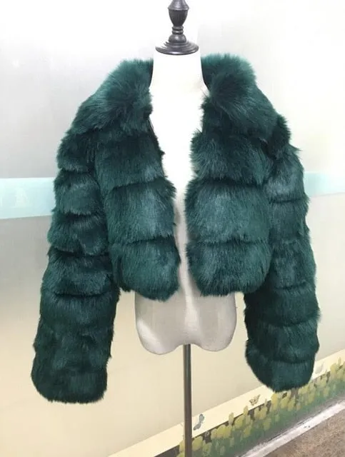 High Luxury Faux Fox Fur Jacket Women Fluffy Turn Down Fur Collar Thick Warm Faux Fur Coat Plus Size Winter Clothes