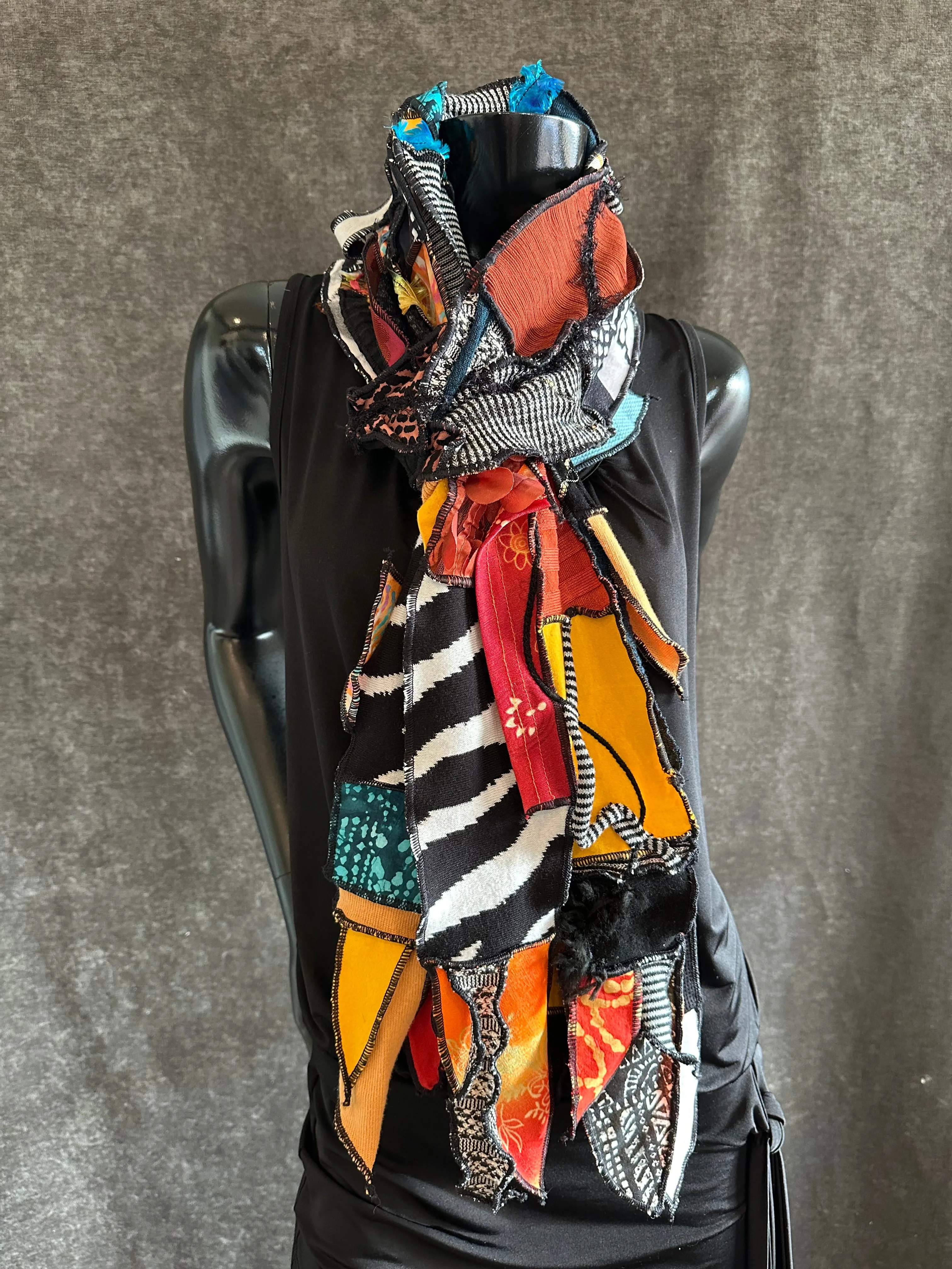 Hippie couture eclectic scarf, vibrant color scarf, bohemian fashion