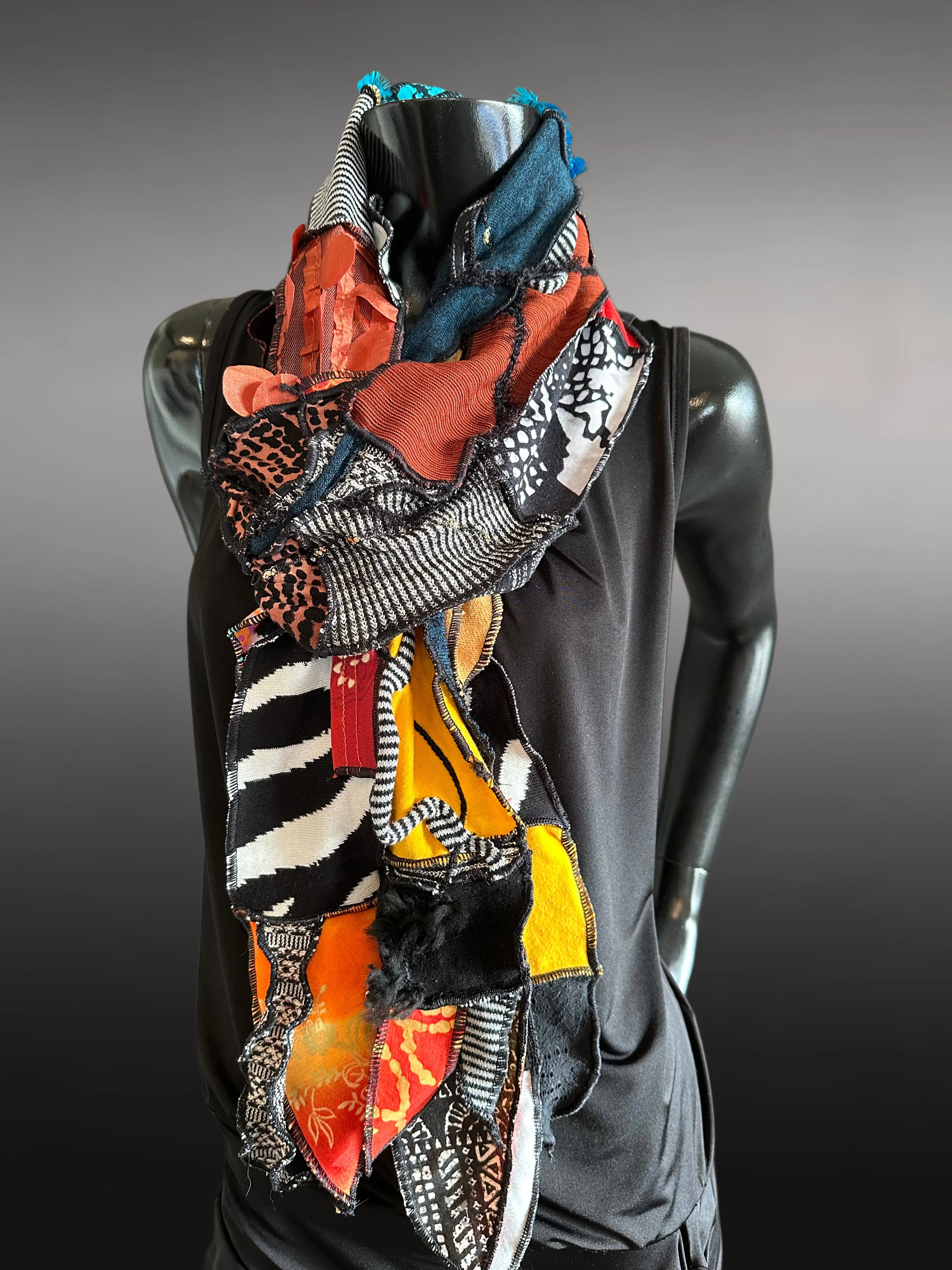 Hippie couture eclectic scarf, vibrant color scarf, bohemian fashion