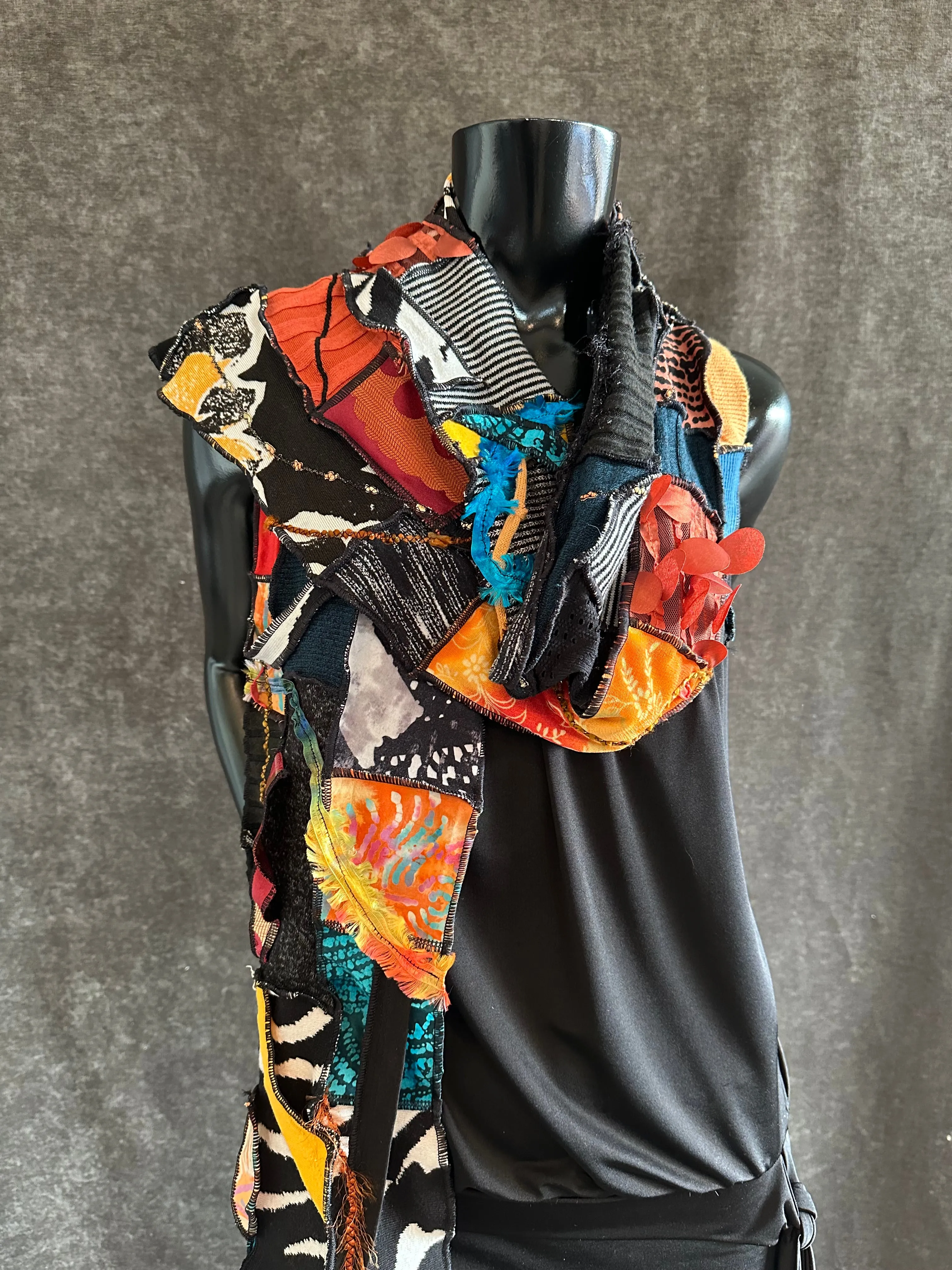 Hippie couture eclectic scarf, vibrant color scarf, bohemian fashion
