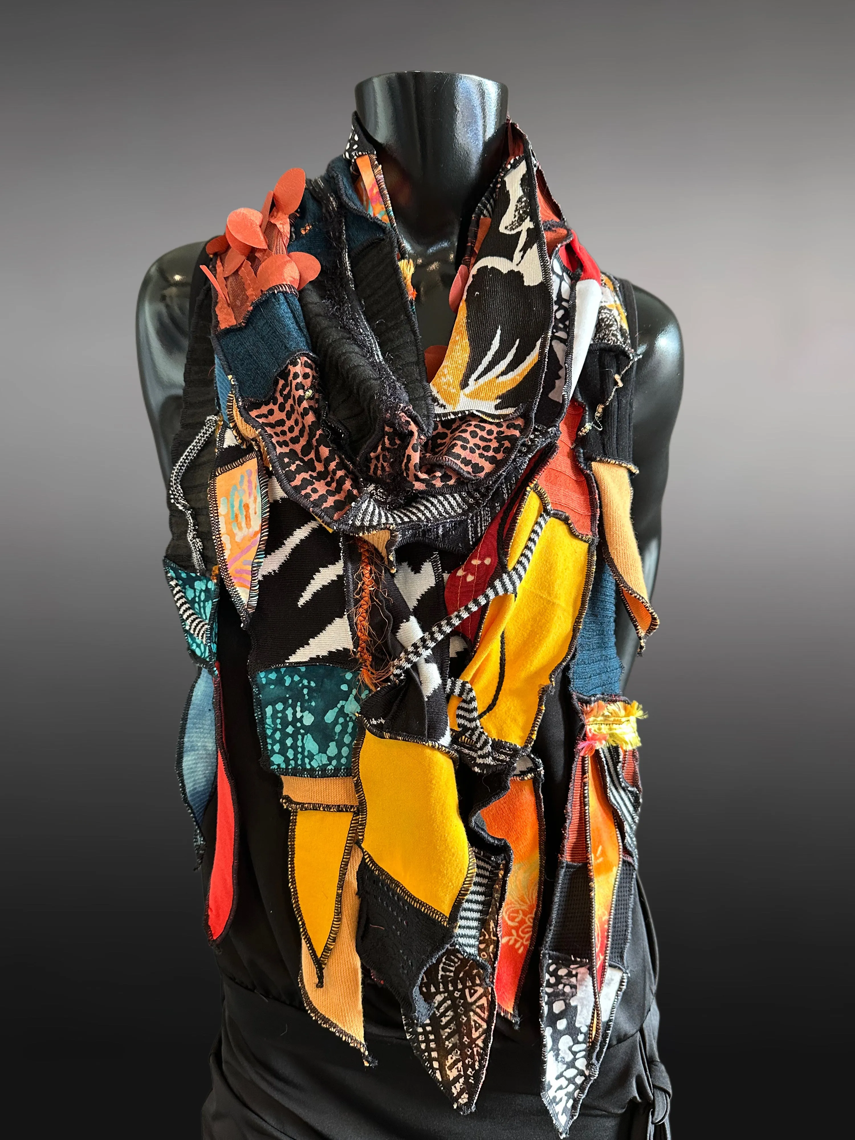 Hippie couture eclectic scarf, vibrant color scarf, bohemian fashion