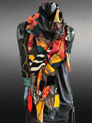 Hippie couture eclectic scarf, vibrant color scarf, bohemian fashion