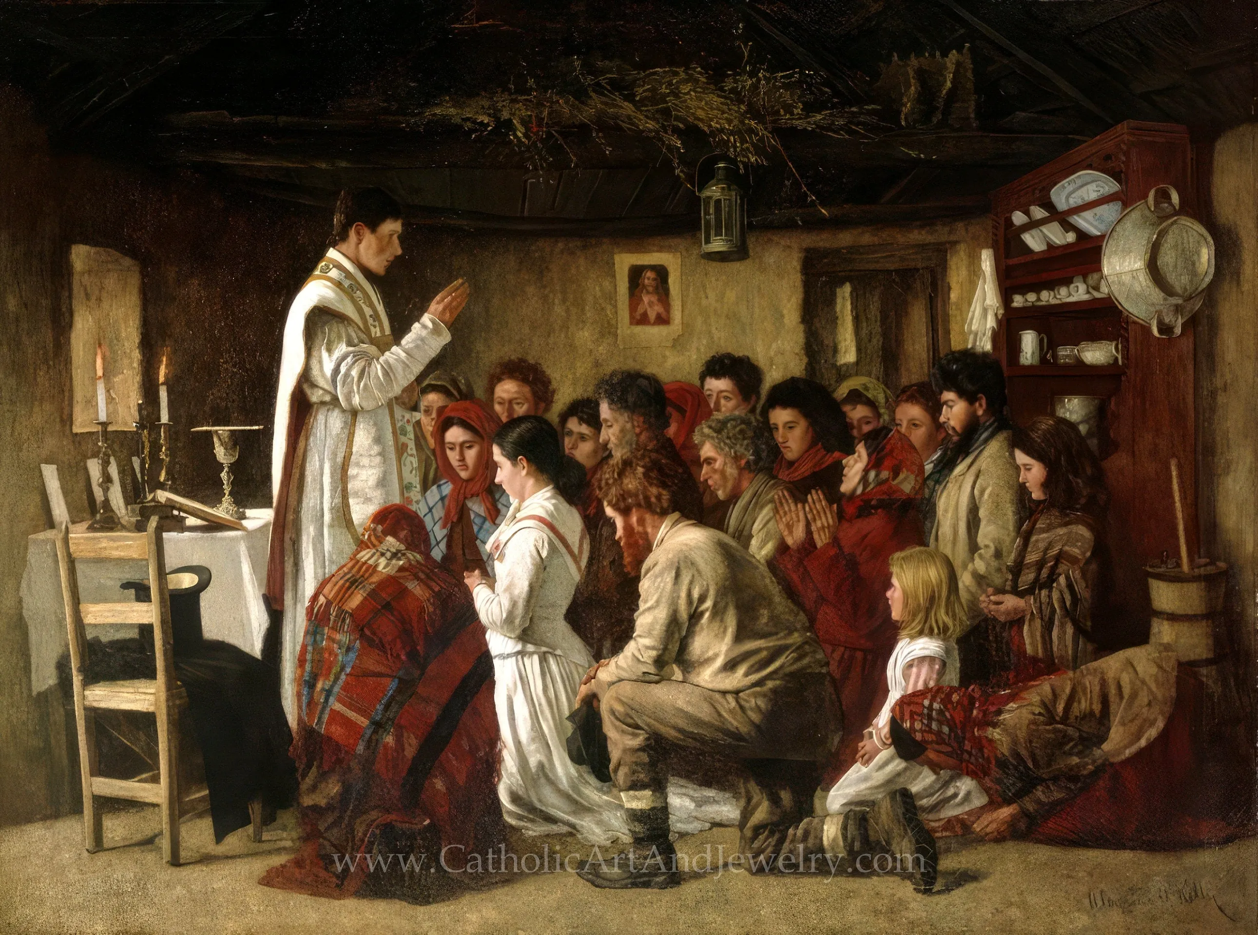 Home Mass, “Mass in a Connemara Cabin” – Aloysius O'Kelly  – Beautiful Catholic Art – Archival Quality