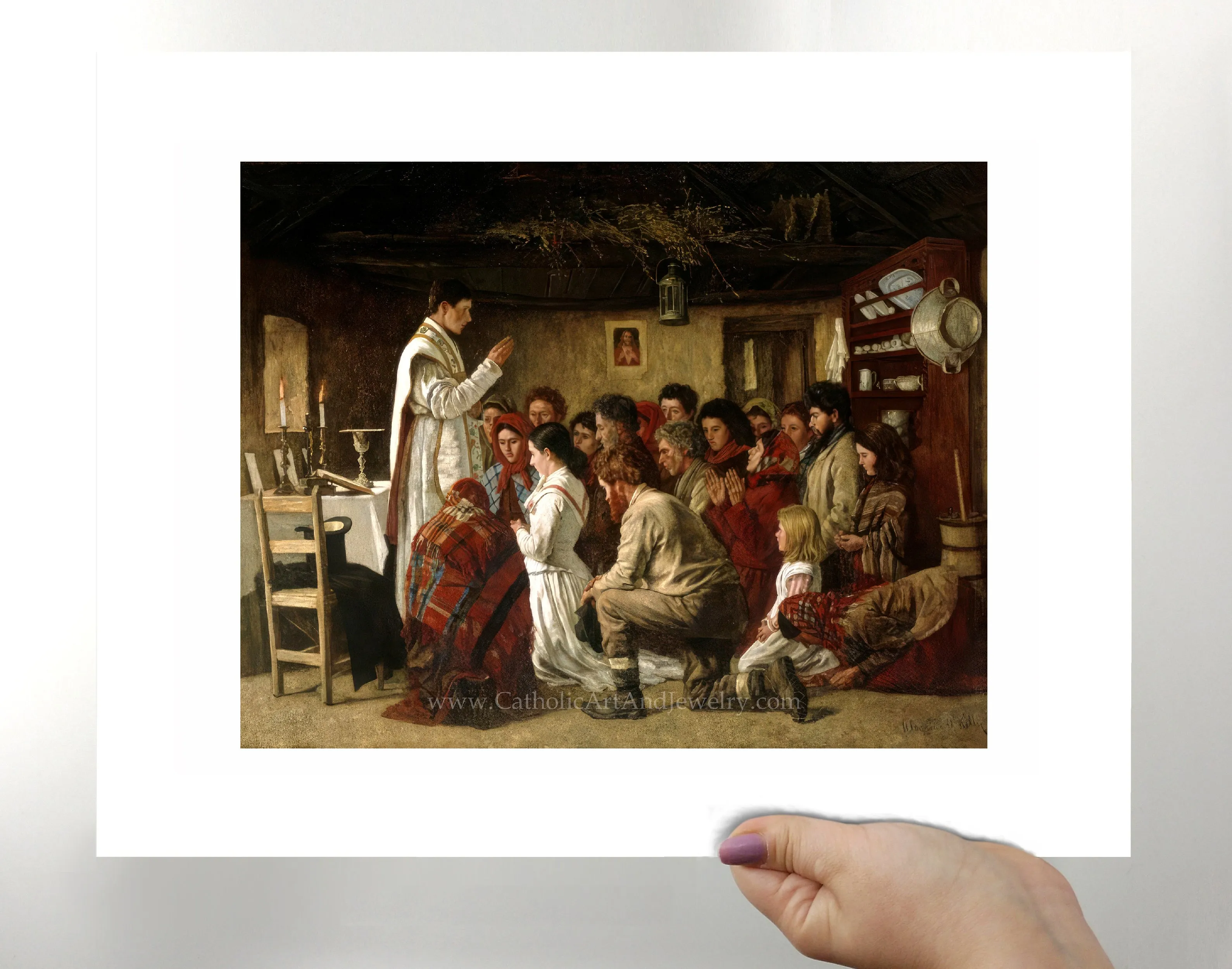 Home Mass, “Mass in a Connemara Cabin” – Aloysius O'Kelly  – Beautiful Catholic Art – Archival Quality